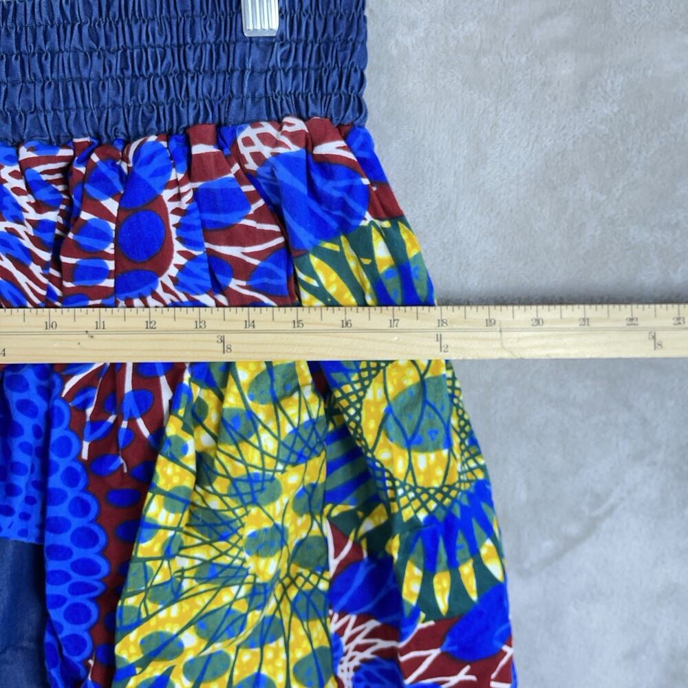 African Print High Low Skirt Ankara Botanical Smocked Waist Pockets Large - Picture 7 of 8